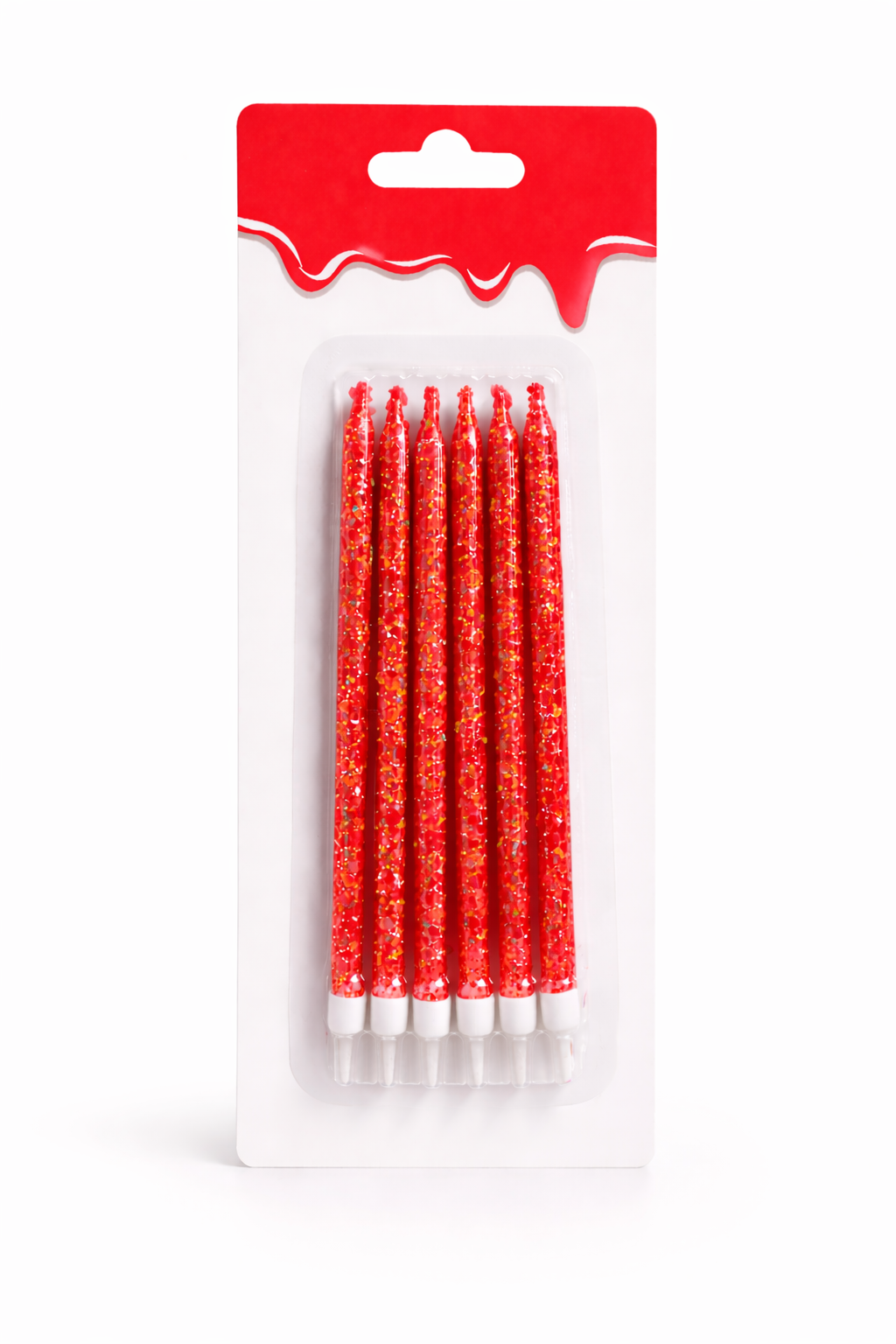 6 Unidades Velas De Cumpleaños Largas Rojo Con Glitter 12cm