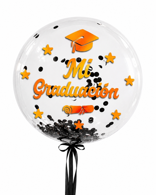 Globo Burbuja + Confeti Frase Mi Graduación Cotillón