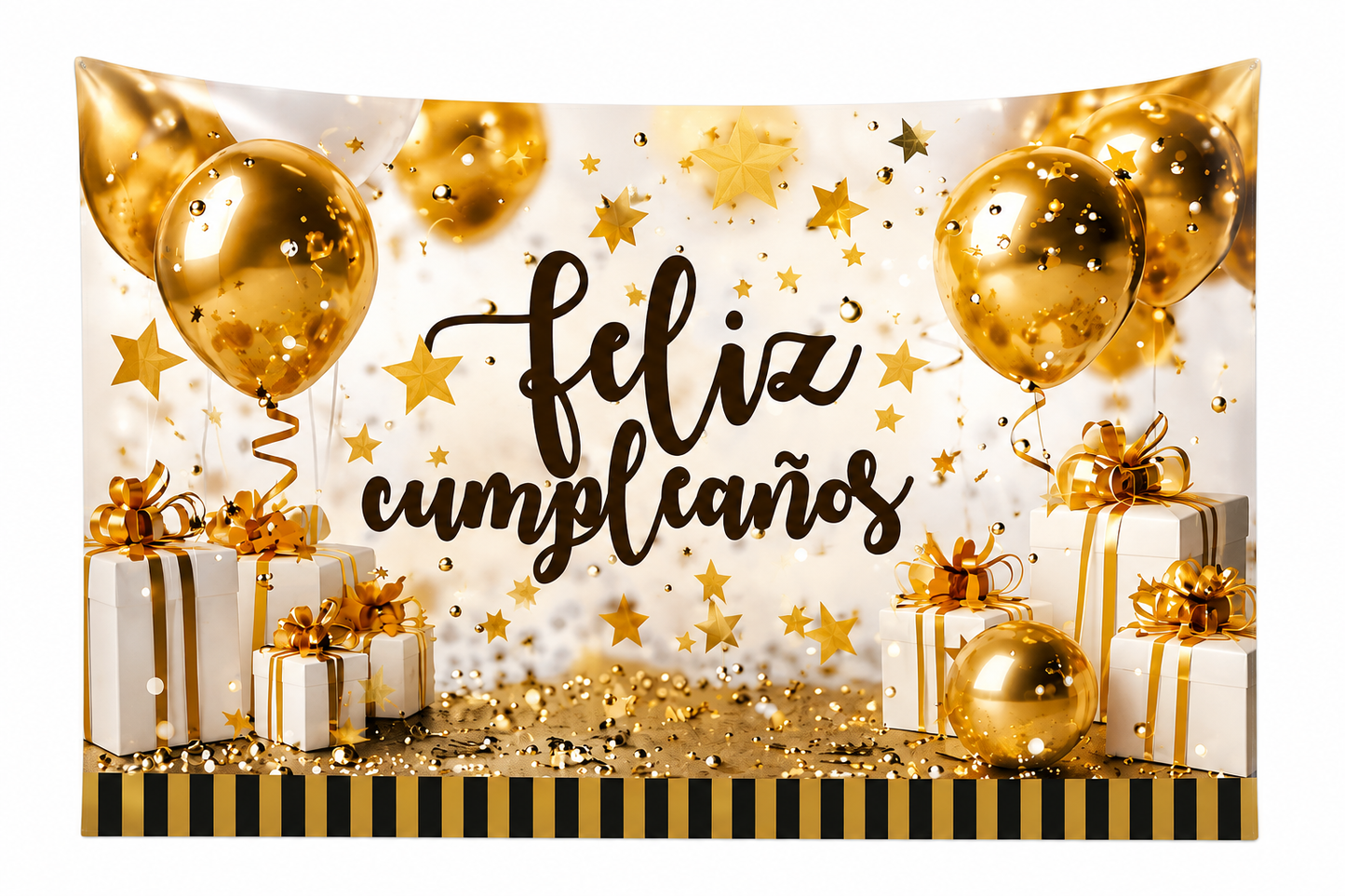 Fondo Decorativo De Tela Feliz Cumpleaños Dorado 125x80 Cm