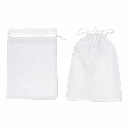 Pack 12 Bolsitas De Organza Blanca Joyas Y Regalos 12 X 17 Cm