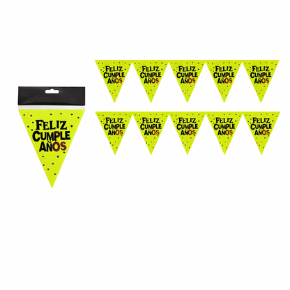 Banderín guirnalda feliz cumpleaños fluor