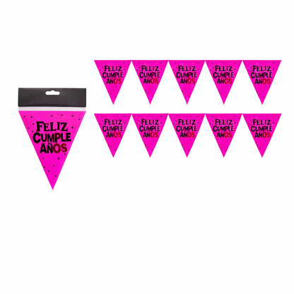 Banderín guirnalda feliz cumpleaños fluor