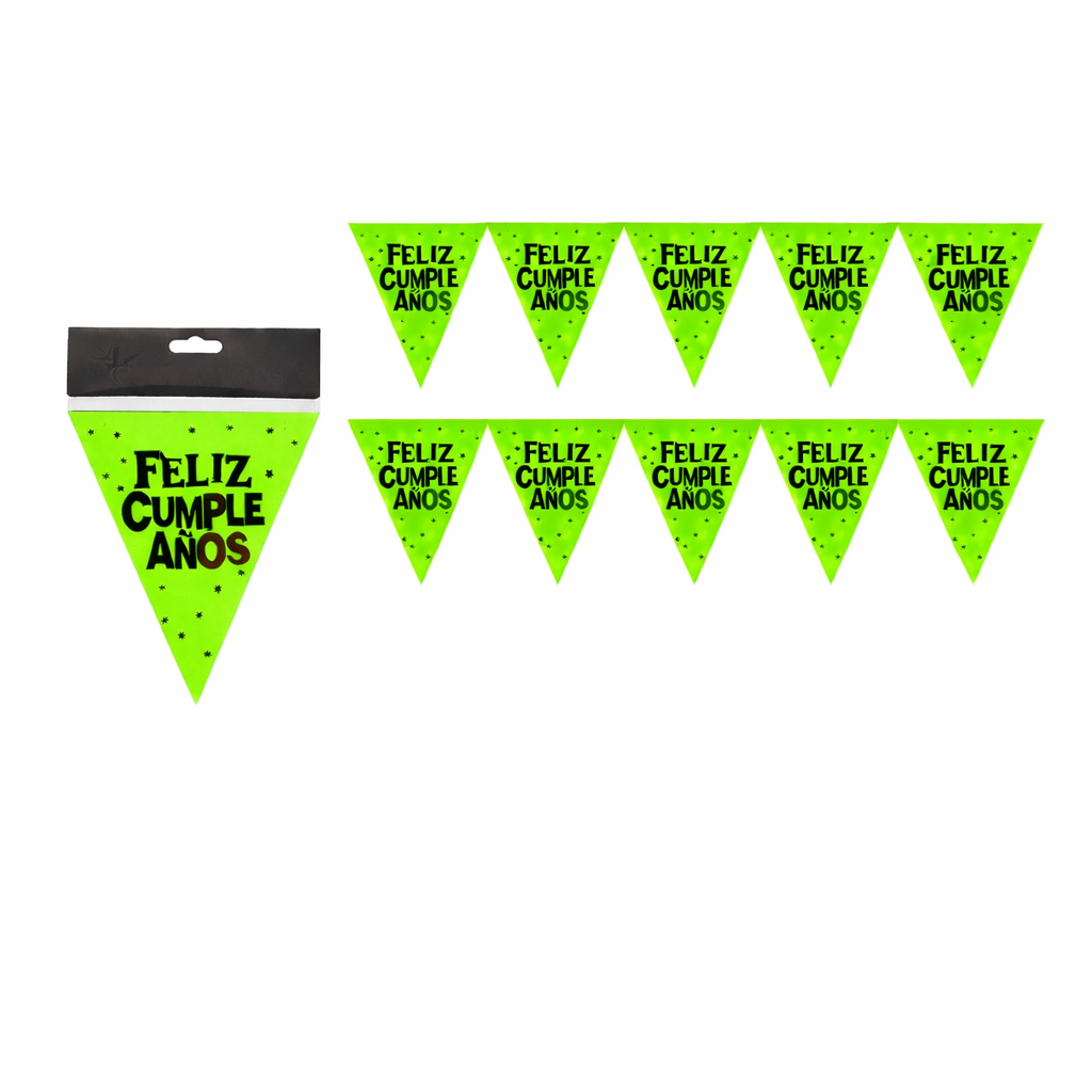 Banderín guirnalda feliz cumpleaños fluor