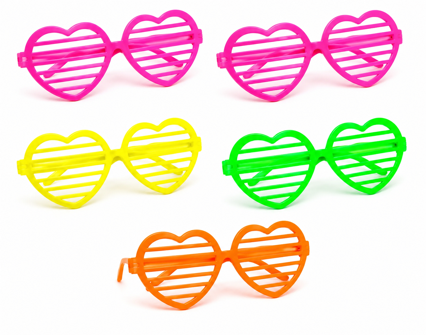 X 5 Lentes Corazón Fluor Surtidos Para Fiesta Y Cotillón