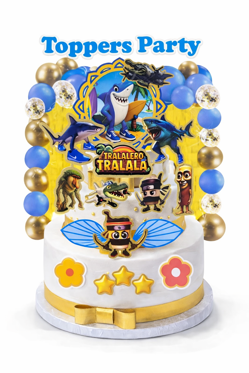Set Toppers Decoración Torta Tralalero Cumpleaños Globos