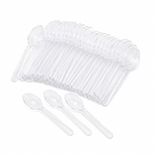 100 Cucharitas Mini Plásticas Transparente Desechables 7.5cm