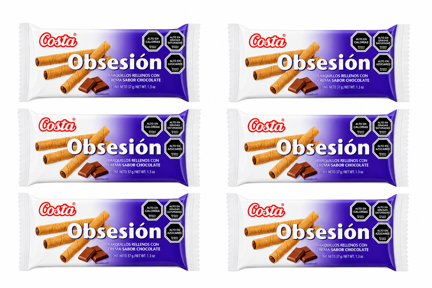 X 6 Mini Galletas Costa Obsesión Barquillos Rellenos 37g