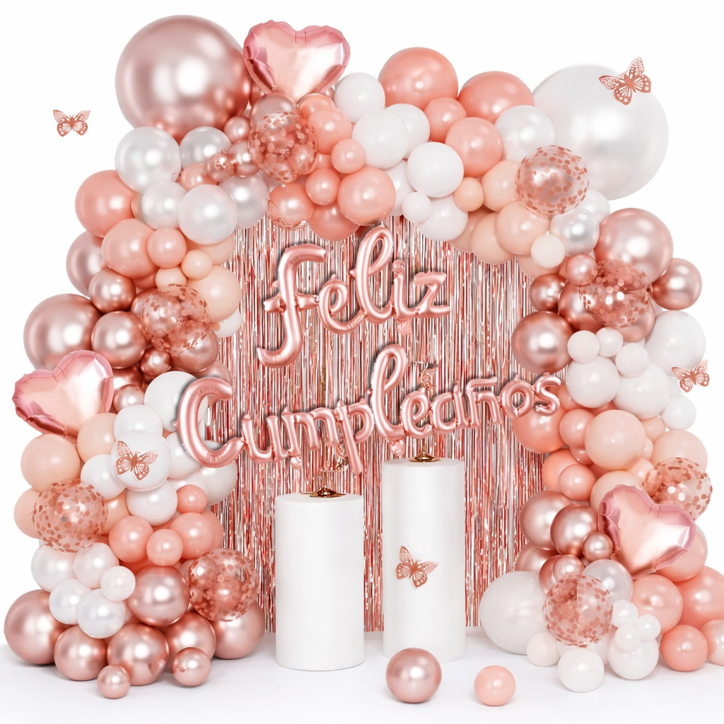 Decoración Cumpleaños Candy Bar Globos Rosados Y Blancos