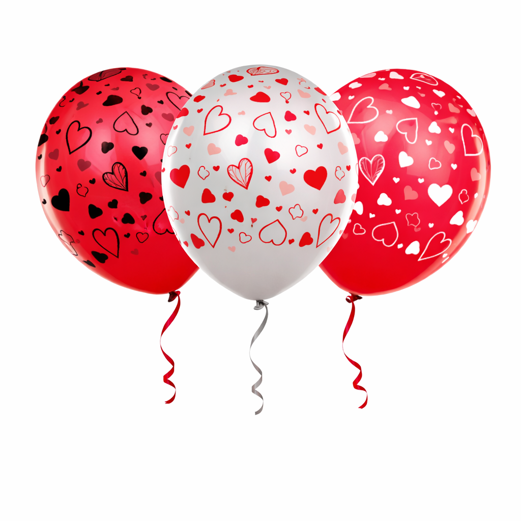 Globos Látex Estampados Corazones Fiesta Amor 30cm X 12 Unid