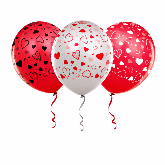 Globos Látex Estampados Corazones Fiesta Amor 30cm X 12 Unid