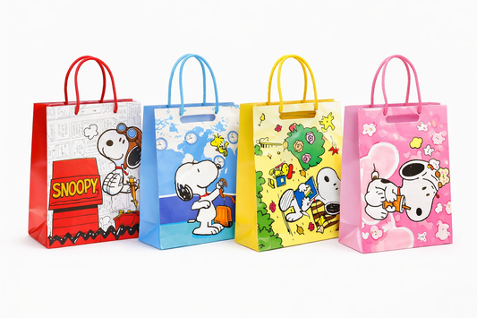 Set 12 Bolsas Cumpleaños Snoopy Infantiles Con Manilla