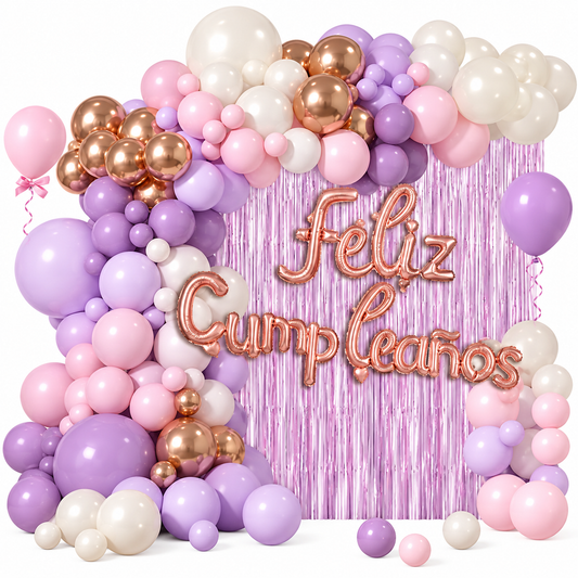 Kit Decoración Cumpleaños Globos Feliz Cumpleaños Color Lila