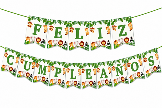 Guirnalda Feliz Cumpleaños Selva Animales Decoración Safari