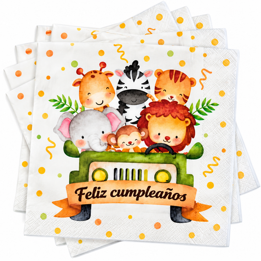Servilletas Cumpleaños Safari Animales De La Selva X 20