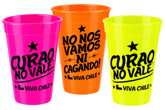 Pack 3 Vasos Plásticos Duro Fluor Con Frases Chilenas Tipica