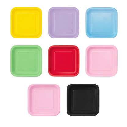 10 Platos De Cartón Cuadrados De Colores Cumpleaños 18 Cm
