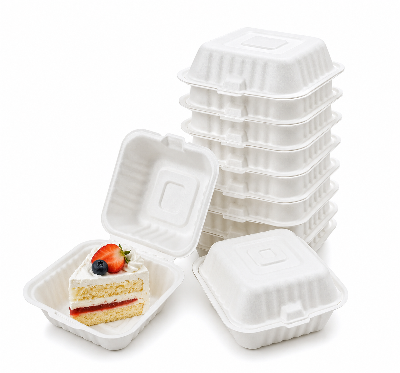 Pack 50 Porta Torta Biodegradable Para Cumpleaños Blanco