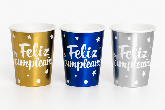 Vasos De Cartón Feliz Cumpleaños 10 Unidades
