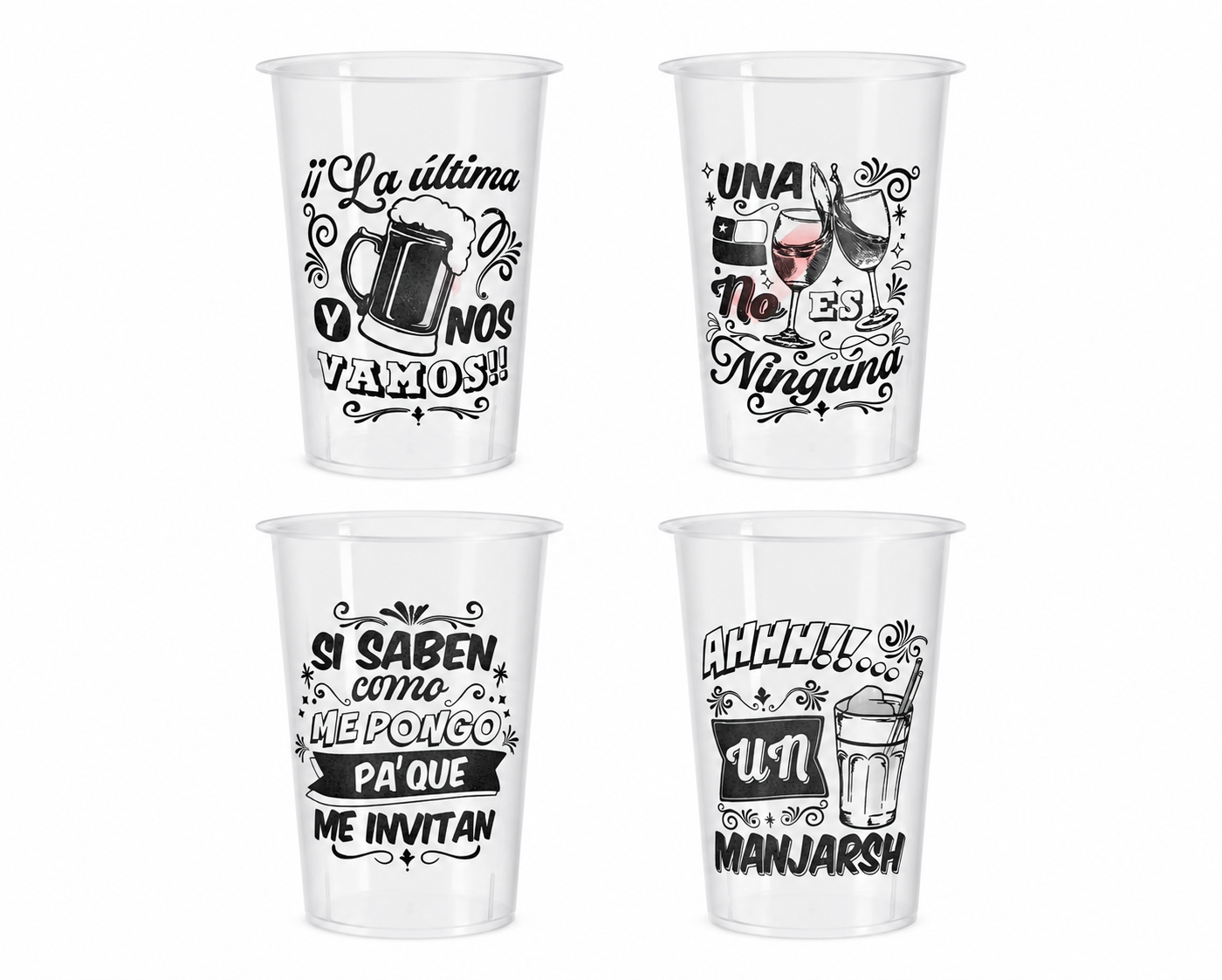 10 Vasos Reutilizables Dieciocheros Frases Típicas 500 Ml Transparente