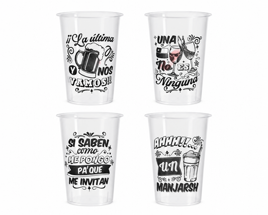 10 Vasos Reutilizables Dieciocheros Frases Típicas 500 Ml Transparente