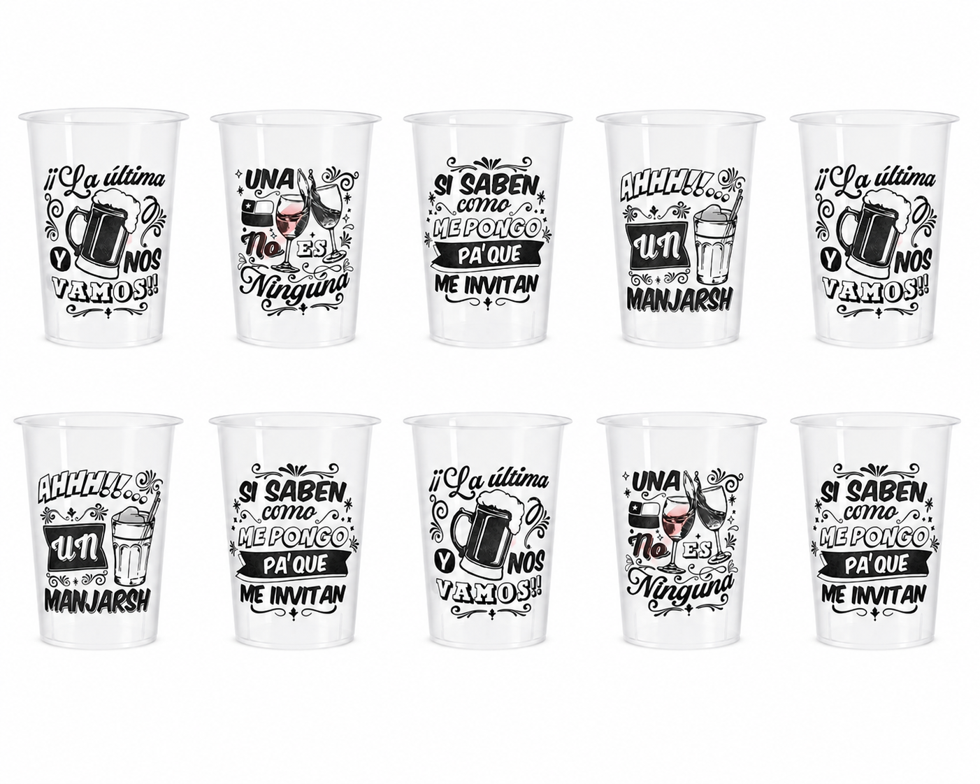 10 Vasos Reutilizables Dieciocheros Frases Típicas 500 Ml Transparente