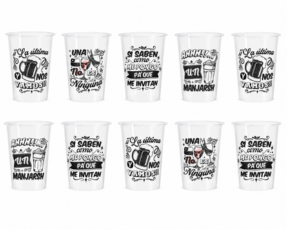10 Vasos Reutilizables Dieciocheros Frases Típicas 500 Ml Transparente