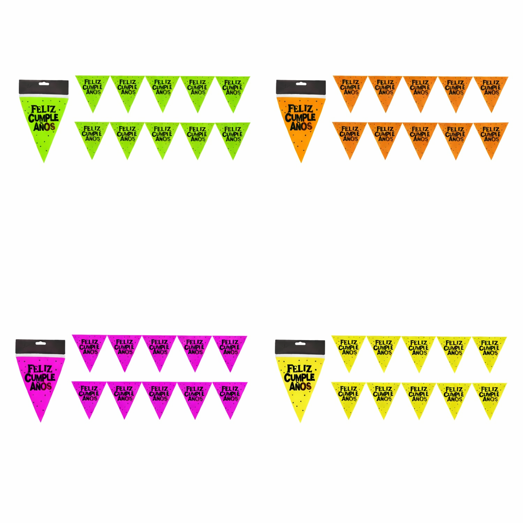 Banderín guirnalda feliz cumpleaños fluor