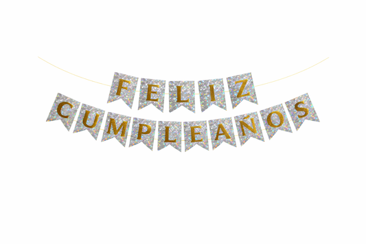 Cotillón Guirnalda Banderin Feliz Cumpleaño Plateado Glitter