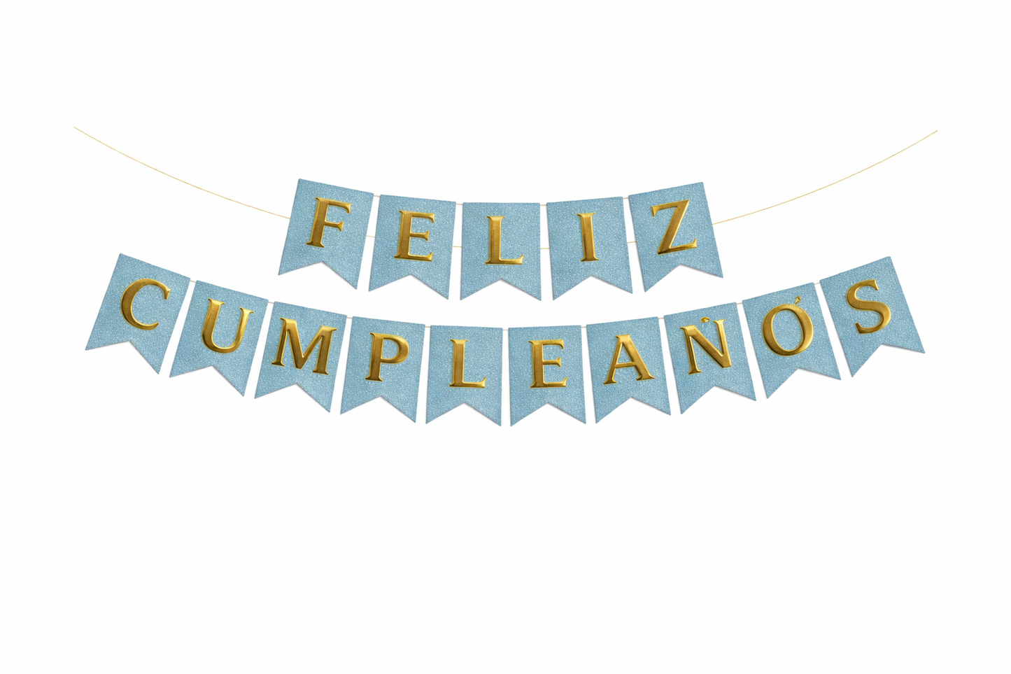 Cotillón Guirnalda Banderin Feliz Cumpleaño Celeste Glitter