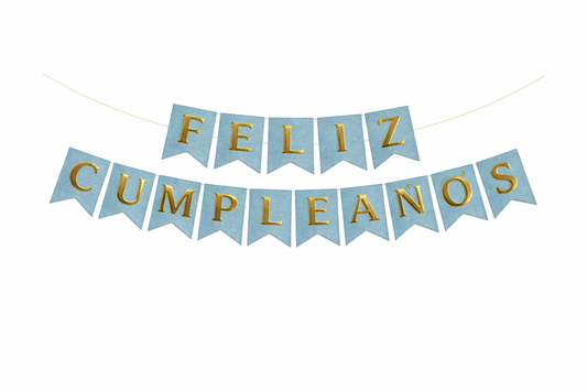 Cotillón Guirnalda Banderin Feliz Cumpleaño Celeste Glitter