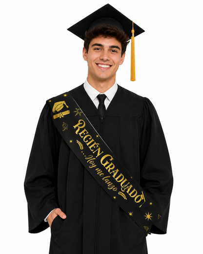 Banda Cotillón Fiesta Recién Graduado Negro Graduaciòn