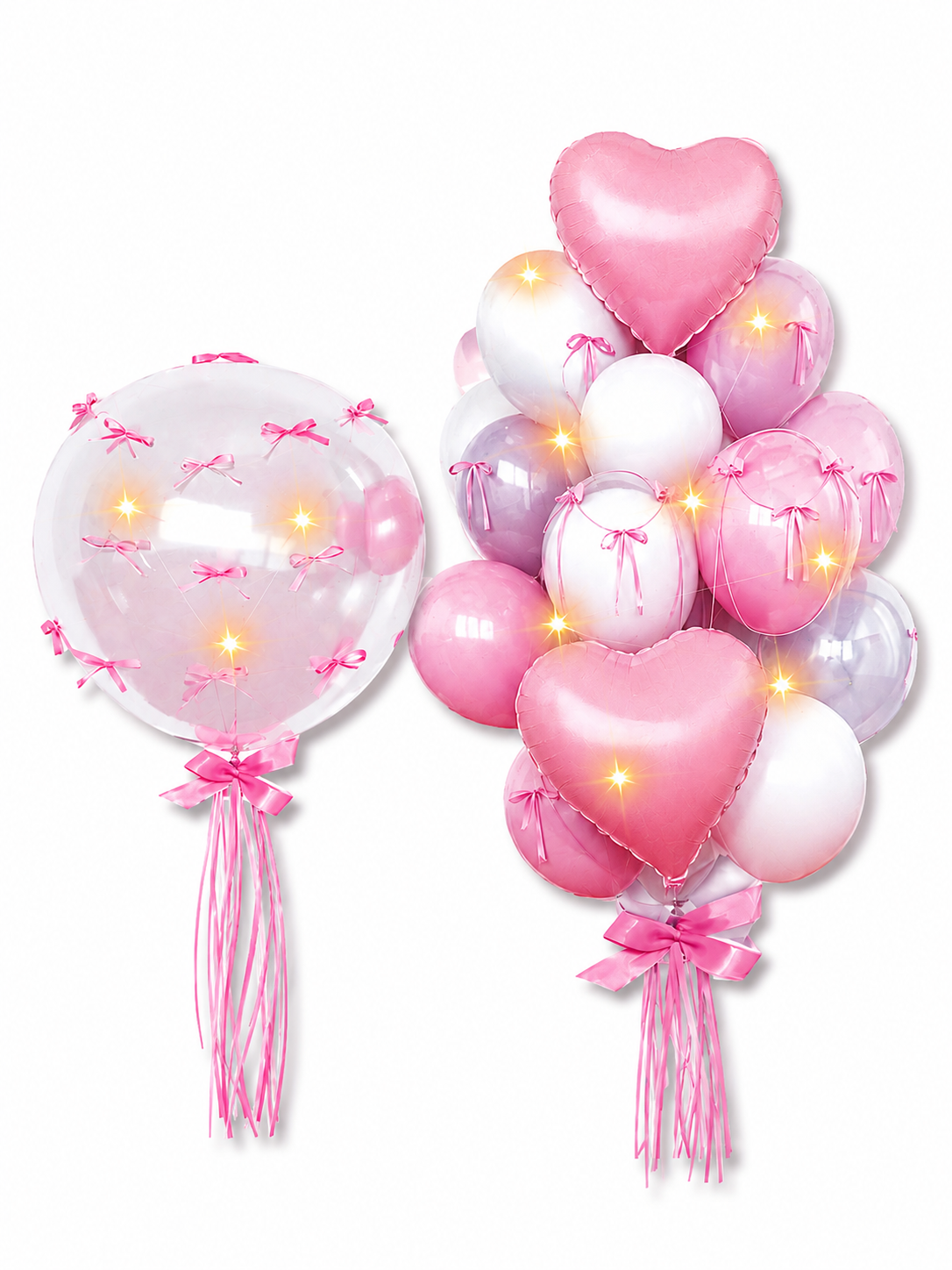Set De Globos Rosados Corazón Con Luces Led 27 Pcs Fiesta