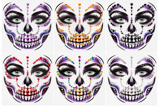 Brillos Faciales Halloween Calavera Pedrería Autoadhesiva