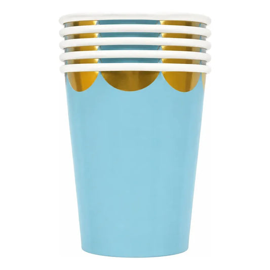 Vasos De Papel Pastel Con Borde Dorado Feco 207 Ml Celeste