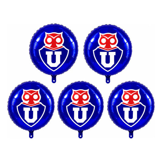 Pack 5 Globos Metalizados Universidad De Chile Cotillón Fies Azul