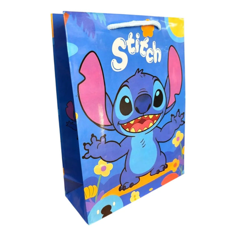 12 Bolsa Stitch Disney Cumpleaños Infantil Cotillón Azul