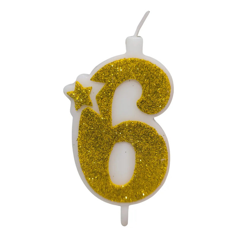 Vela De Numero Dorada Con Escarcha 12 Cm
