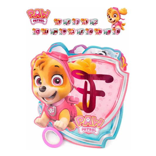Guirnalda Paw Patrol Skye Feliz Cumpleaños Niña 3d Rosa