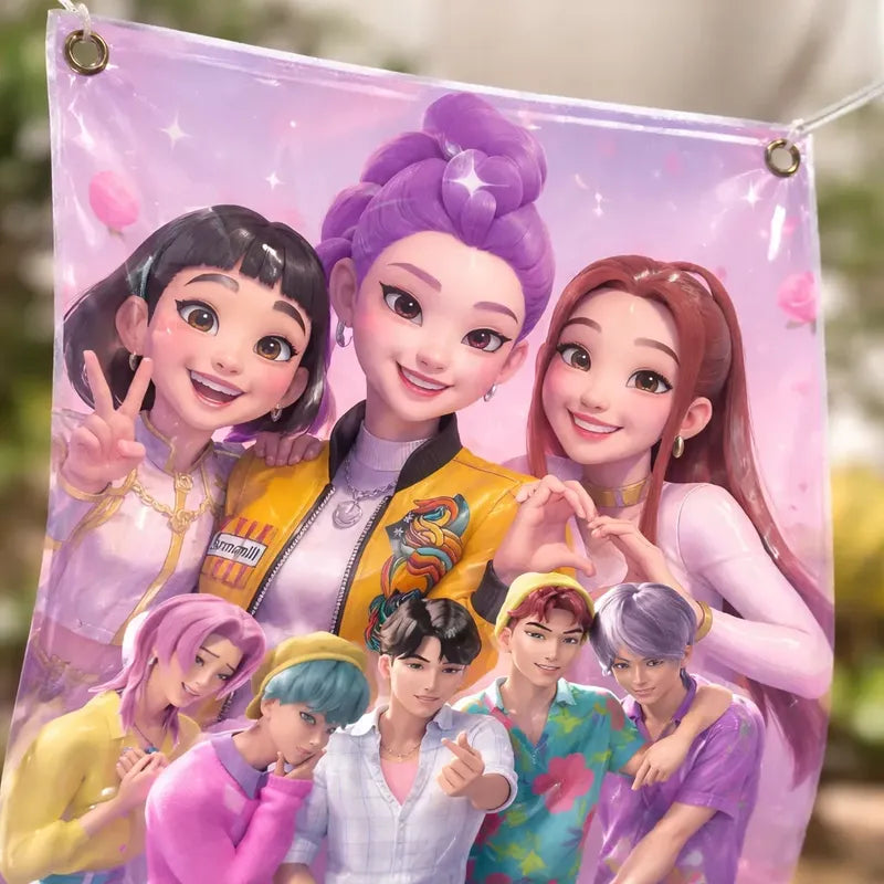 Pendon De Cumpleaños Pvc Guerreras K-pop Huntrix Decoración Violeta