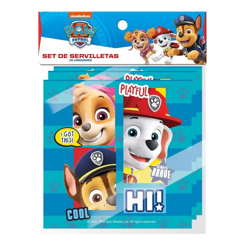 Set 10 Servilletas Paw Patrol 33x33 Cm Para Cumpleaños Azul