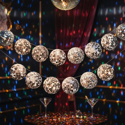 Guirnalda De Bolas Espejadas De Disco Decoración De Fiesta Plateado