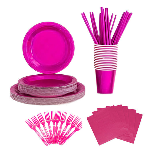 Pack 36 Psc Desechables Cumpleaños Fucsia Para 6 Personas