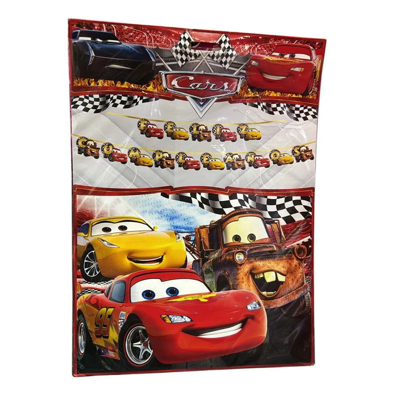 Banderín Guirnalda Cars Rayo Mcqueen Fiesta Cumpleaños 3d Rojo