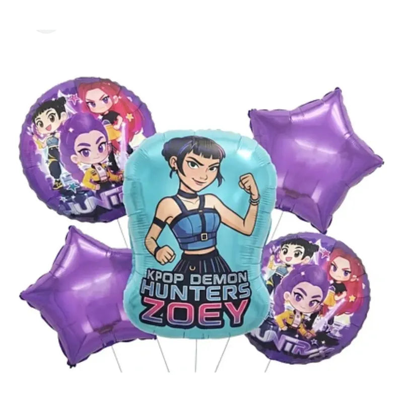 Set Globos Metalizados Kpop Demon Hunters Zoey Cumpleaños Violeta