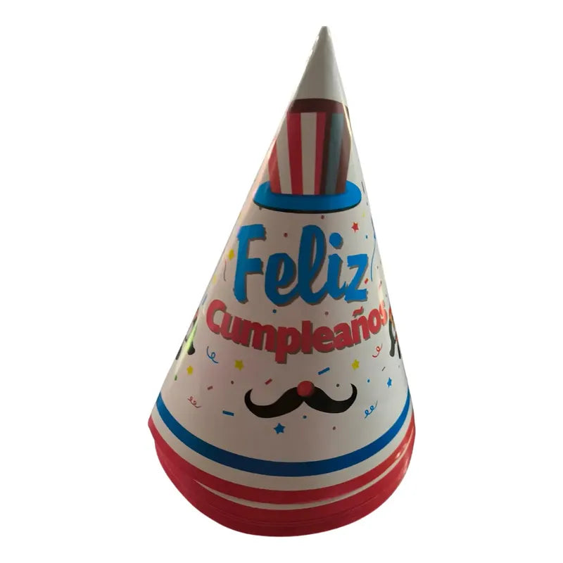 Gorros De Cumpleaños Payaso Plim Plim ( 6 Unidades ) Blanco