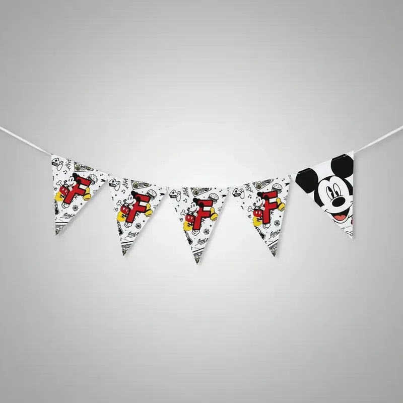 Guirnalda Decoración Mickey Mouse Cotillón Activarte Blanco Y Negro Con Detalles Rojo Y Amarillo Mickey Mouse Blanco Negro Con Detalles Rojo Amarillo