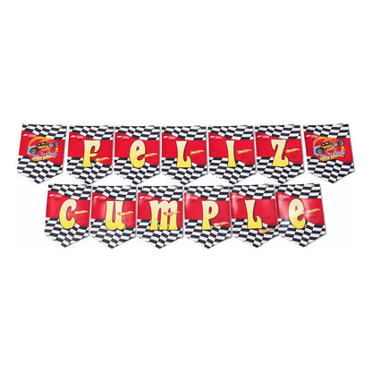 Guirnalda Banderín Feliz Cumpleaños Hot Wheels Fiesta Rojo