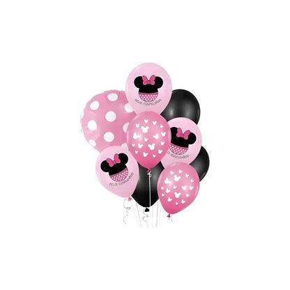 Set Globos Minnie Mouse Rosa Y Negro Cumpleaños Fiesta Rosa