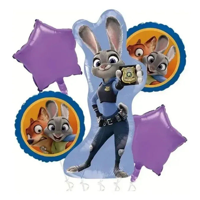 Set 5 Globos Zootopia Metalizados Fiesta Cumpleaños Violeta
