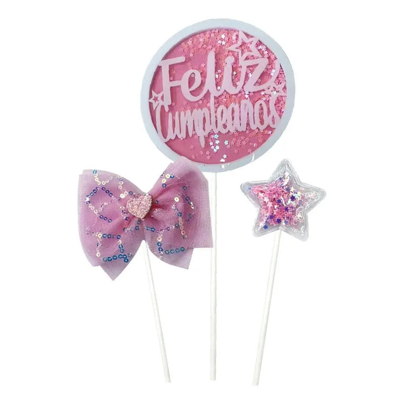Topper Decoración Feliz Cumpleaños Rosaso Rosado
